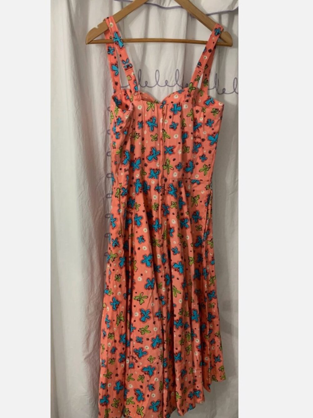 Pinup Couture Mary Blair Butterfly Dress Flowers Coral Retro Large Pockets - Picture 2 of 6